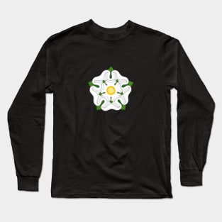 English White York Rose Tudor Heraldic Emblem Black Long Sleeve T-Shirt